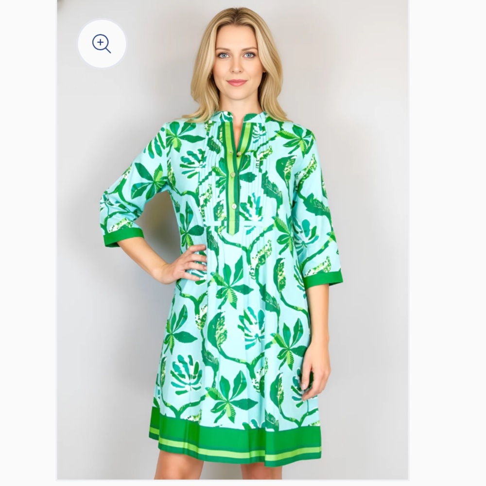 LA PLAGE
Maye Dress - Jungle Vines - Sky Blue & Greens  Size XXS